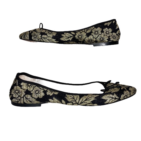 NEW J CREW gold floral print and black pointy toe flats Ballet Shoes Size 6.5. - Picture 4 of 8